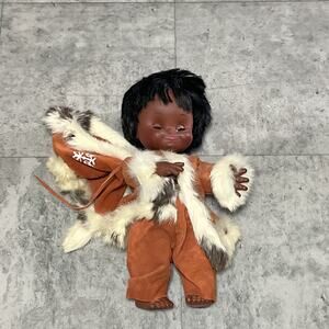 1965 Jolly Toys 15 " Vinyl Jointed Eskimo Toddler Doll All Original